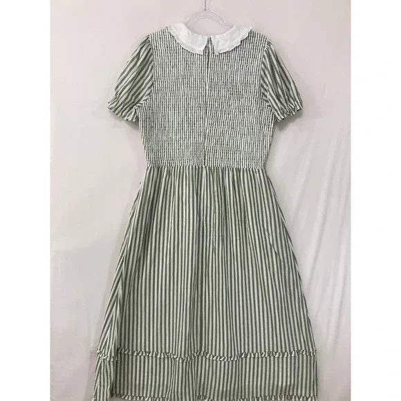 New Ivy City Kensie Dress XL Green Striped Peter Pan Collar Cottagecore Maxi - Picture 4 of 12